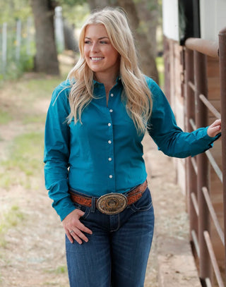 Cinch Ladies Cotton Shirt-Solid Teal Green