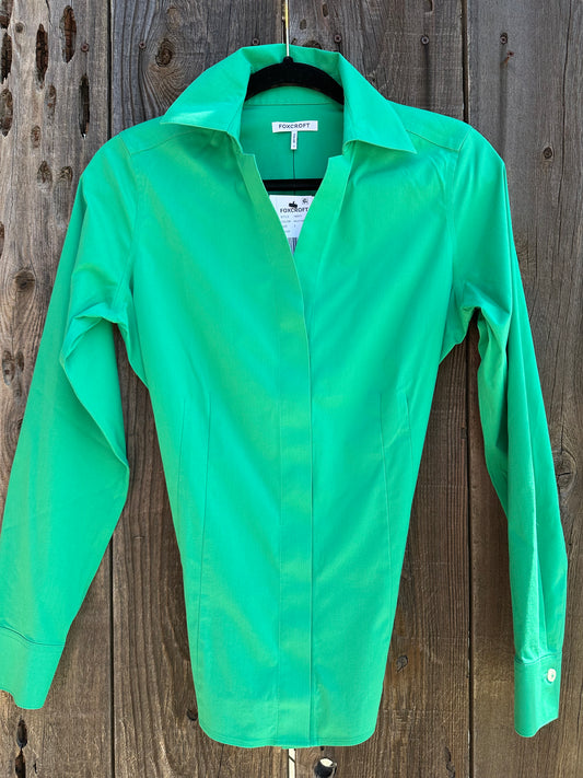 Foxcroft No-Iron Stretch Cotton Longsleeve-Kelly Green