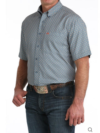 Men's Cinch Arenaflex Short Sleeve Shirt-Teal Print