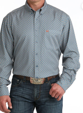 Men's Cinch Arenaflex Shirt-Teal Blue Print