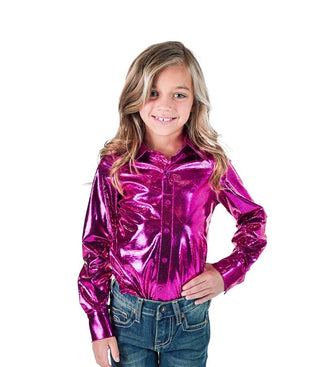 CowgirlTuff Girls Pullover Shirt-Hot Pink Foil