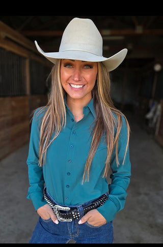 Cowgirl Tuff Breathable Pullover-Solid Jade Green