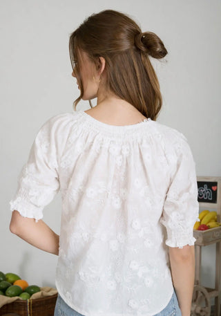 Embroidered 3D Floral Peasant Blouse