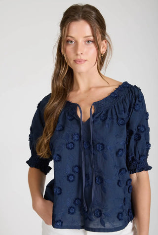 Embroidered 3D Floral Peasant Blouse
