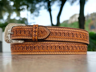 Tooled Belt #IB1008N Tooled w/Diamond Detail