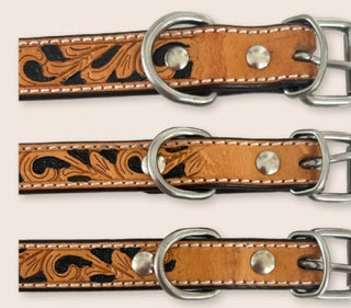 Leather Dog Collar-Scroll Tooled #DC-145