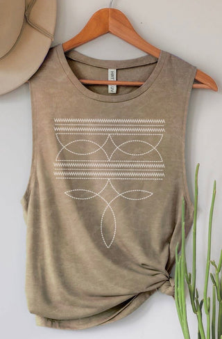CowboyBoots Toe Stitch Mineral Graphic Tank Top-Mineral Taupe