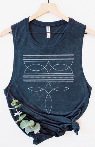 CowboyBoots Toe Stitch Mineral Graphic Tank Top-Mineral Navy