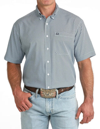 Men's Cinch Arenaflex Short Sleeve Shirt-Light Blue/Navy Print