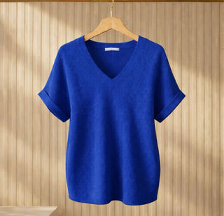 Magic Fit Ribbed V-Neck Short Sleeve Tunic Top in Asst Colors