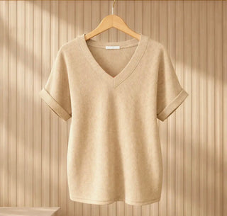 Magic Fit Ribbed V-Neck Short Sleeve Tunic Top in Asst Colors