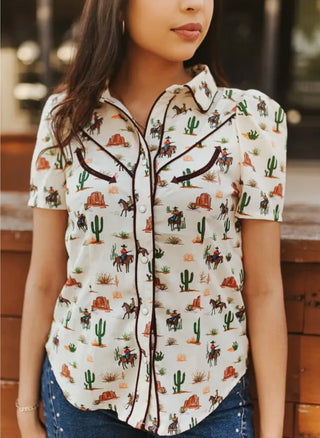 The Diane Western Desert Button Down Short Sleeve Shirt