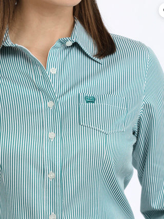 Cinch Ladies Tencel Shirt-Teal Stripe