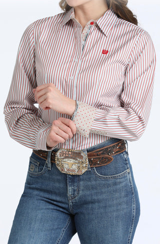 Cinch Ladies Tencel Shirt-White/Red/Gray