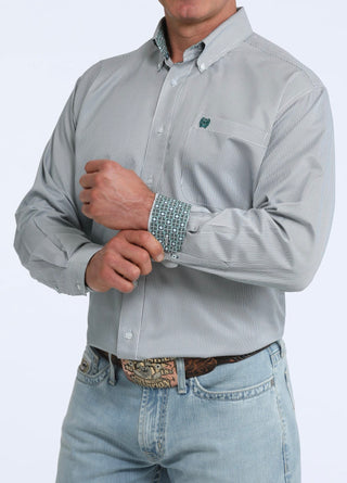 Men’s Cinch Tencel Shirt-Teal Green/White Mini Stripe