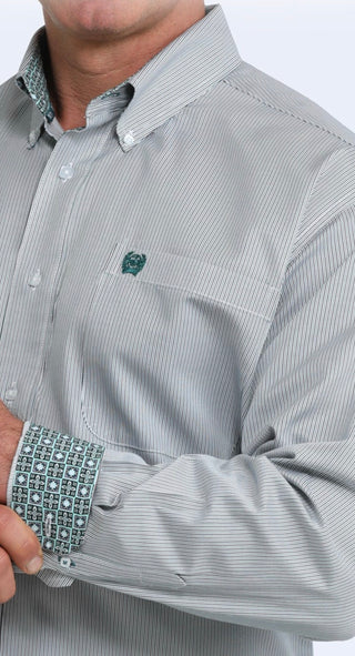 Men’s Cinch Tencel Shirt-Teal Green/White Mini Stripe