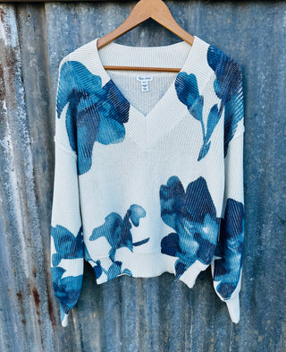 Tribal Floral Print V-Neck Sweater