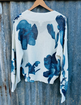 Tribal Floral Print V-Neck Sweater