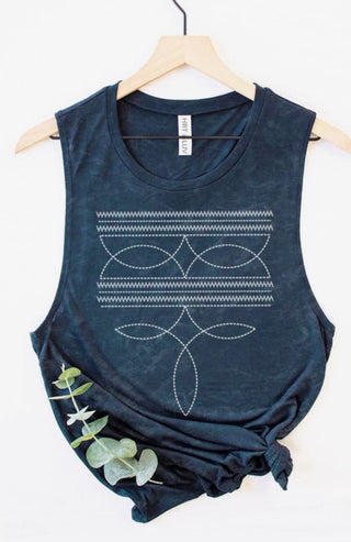 Cowboy Boots Toe Stitch Tank Top in Mineral Navy