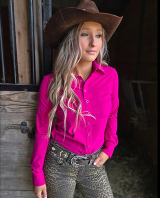 Cowgirl Tuff Breathable Pullover in Solid Hot Pink