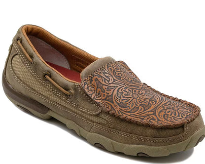 Twisted X Ladies Slip On Loafer-Chocolate Bomber/Tooled Brown