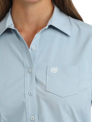 Cinch Ladies Arenaflex Longleeved Shirt in Solid Dusty Blue Solid