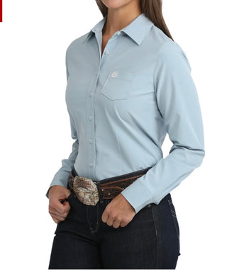 Cinch Ladies Arenaflex Longleeved Shirt in Solid Dusty Blue Solid