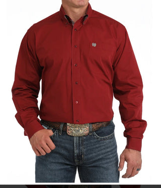 Men's Cinch Cotton Shirt-Solid Burgundy