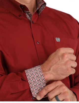 Men's Cinch Cotton Shirt-Solid Burgundy