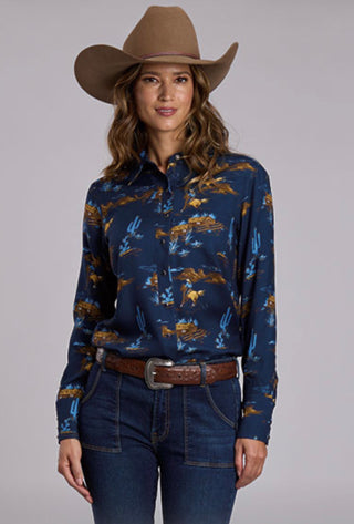 Stetson Ranch Life  Snap Ladies Shirt in Navy