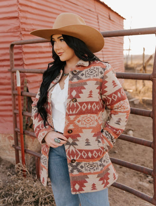 Montana Co. Aztec Long Coat in Rust/Tan