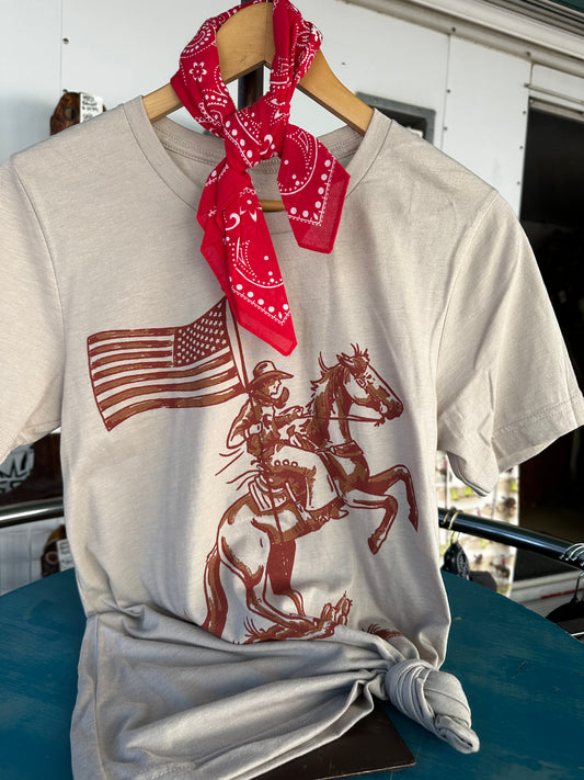 American Cowboy Tee in Heather Tan)