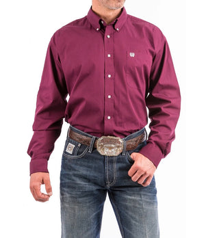 Men's Cinch Cotton Shirt-Solid Burgundy/White Logo