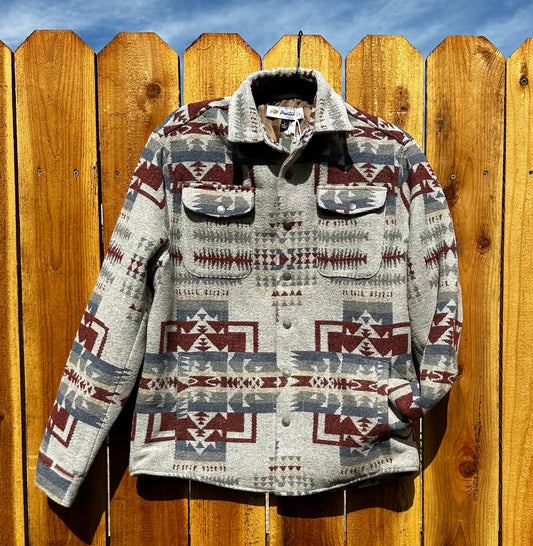 Men’s Shirt Jacket in Gray/Blue/Rust Aztec Design