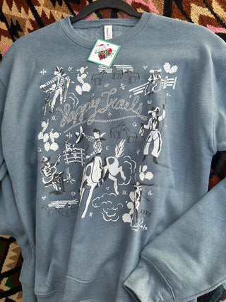 XOXO Happy Trails Sweatshirt in Heather Denim