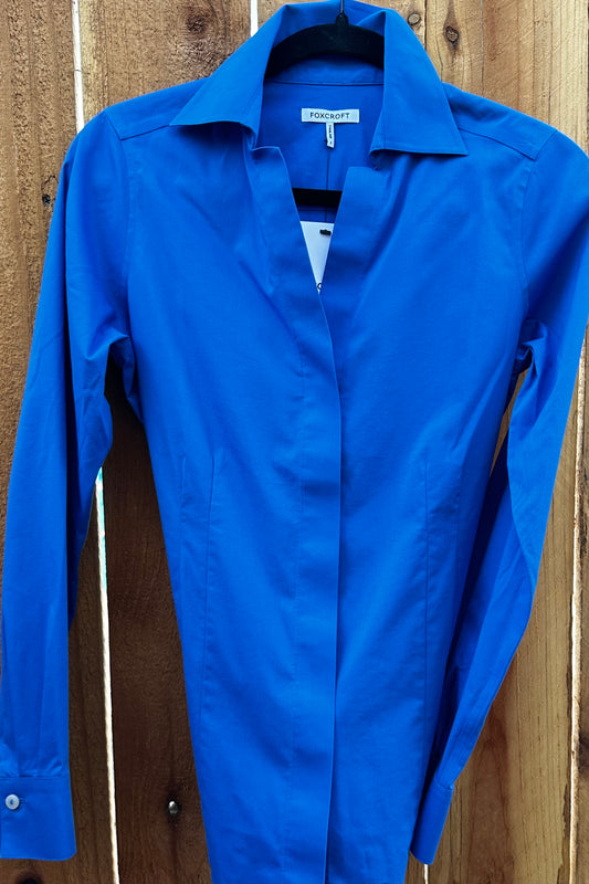 Foxcroft No-Iron Stretch Cotton Longsleeve-Cobalt Blue