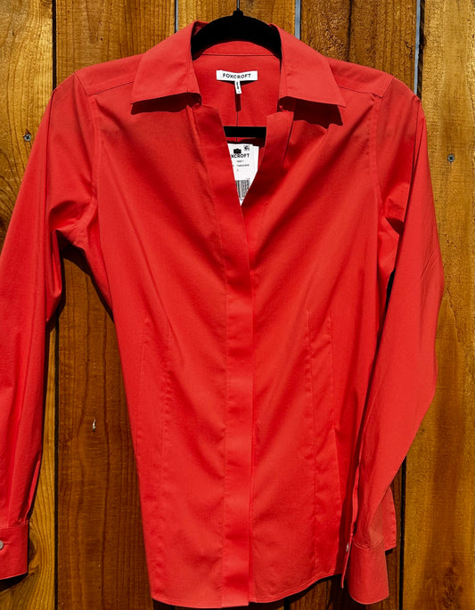 Foxcroft No-Iron Stretch Cotton Longsleeve-Simply Red