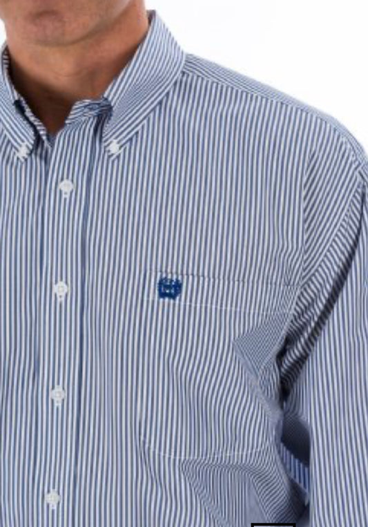 Cinch Men’s TENCEL Longsleeved Shirt-Navy Stripe