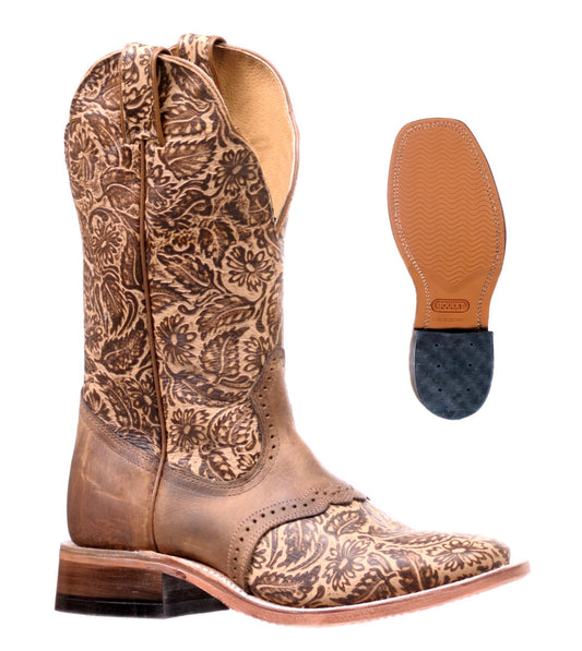 Ladies Boulet Boot-Tooled Floral in Daisy Sand