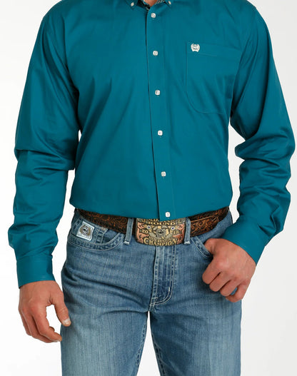 Men’s Classic Cut 100% Cotton Longsleeved Shirt-Teal Green