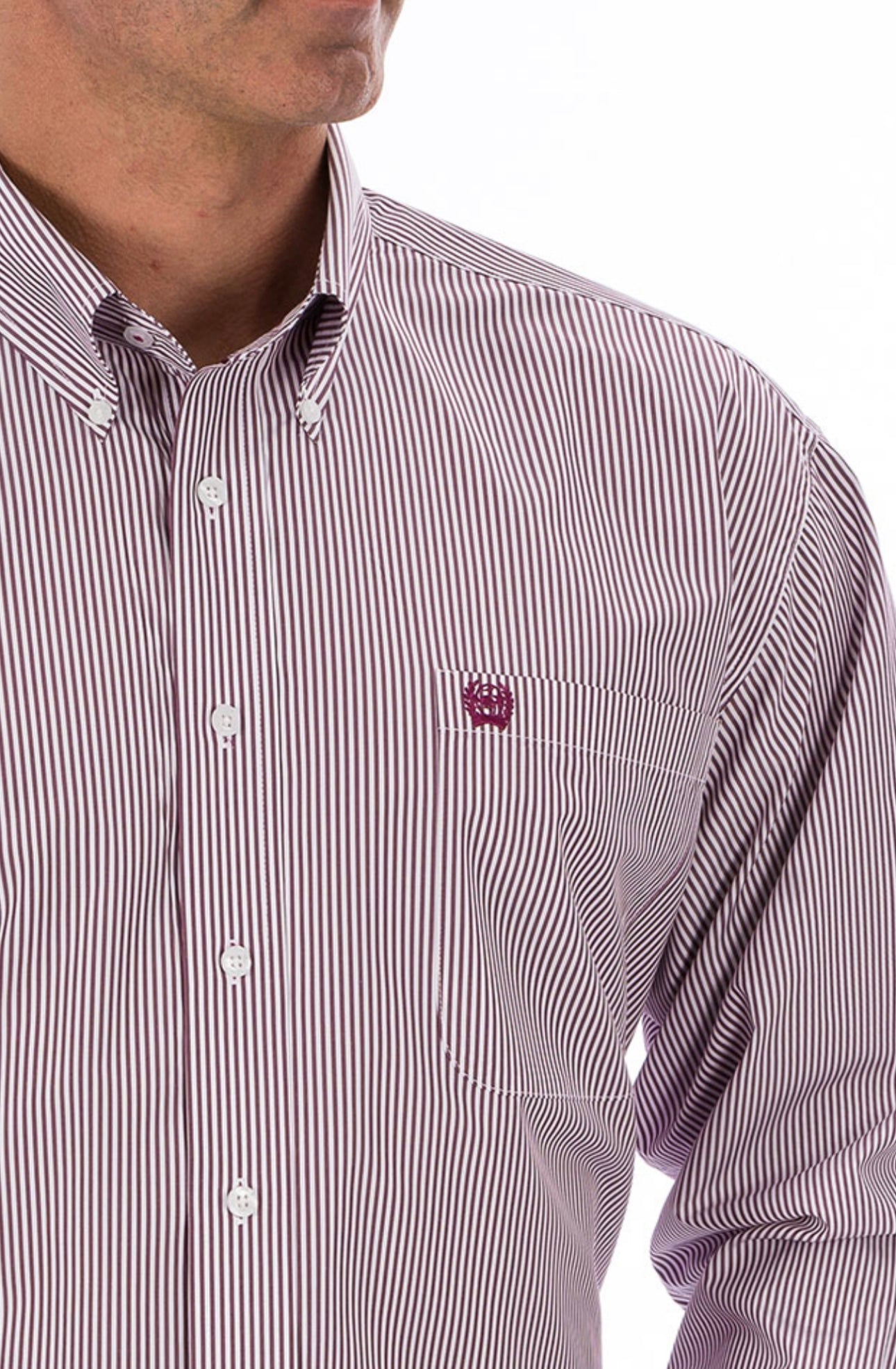 Men’s TENCEL Longsleeved Shirt-Burgundy Stripe