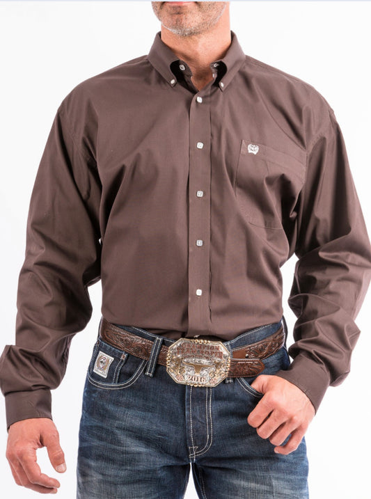 Men’s Classic Fit 100% Cotton Longsleeved Shirt-Solid Chocolate