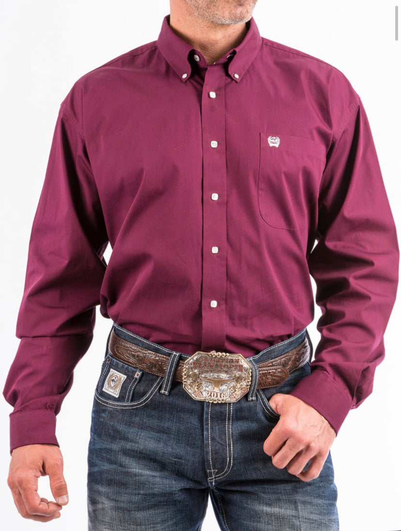 Men’s Classic Fit 100% Cotton Longsleeved Shirt-Solid Burgundy