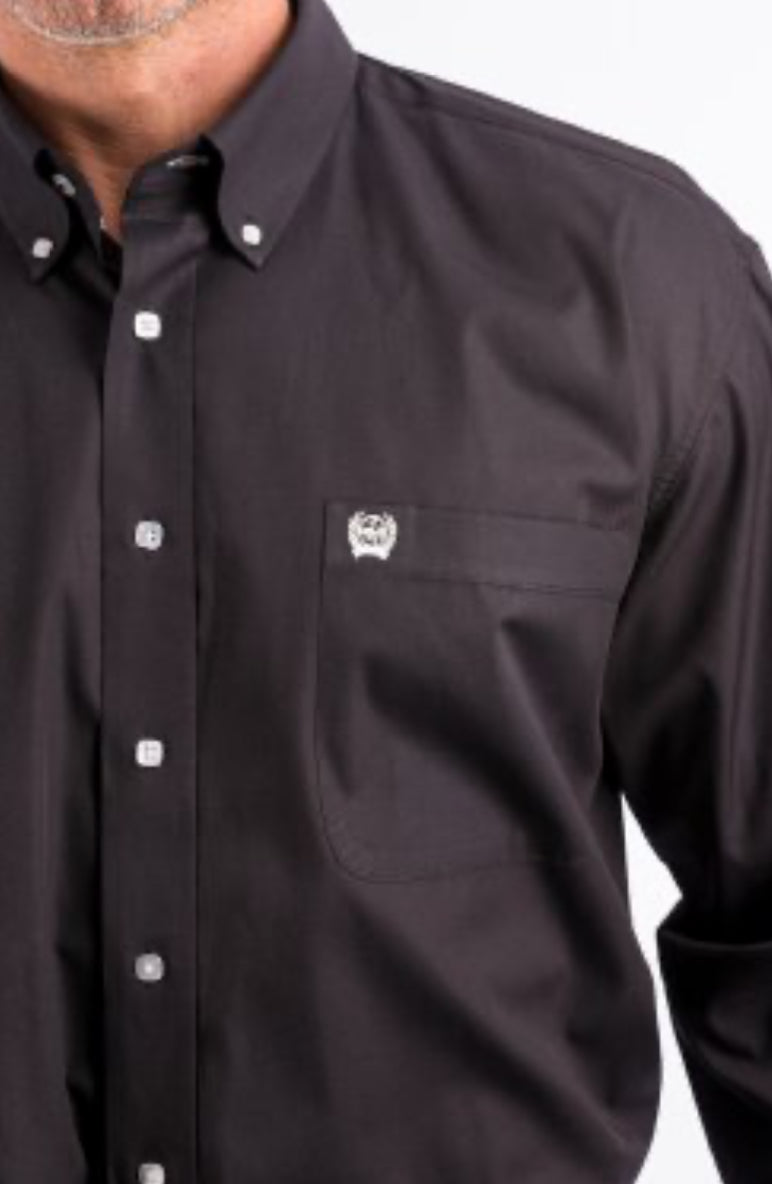 Men’s Classic Fit 100% Cotton Longsleeved Shirt-Solid Black