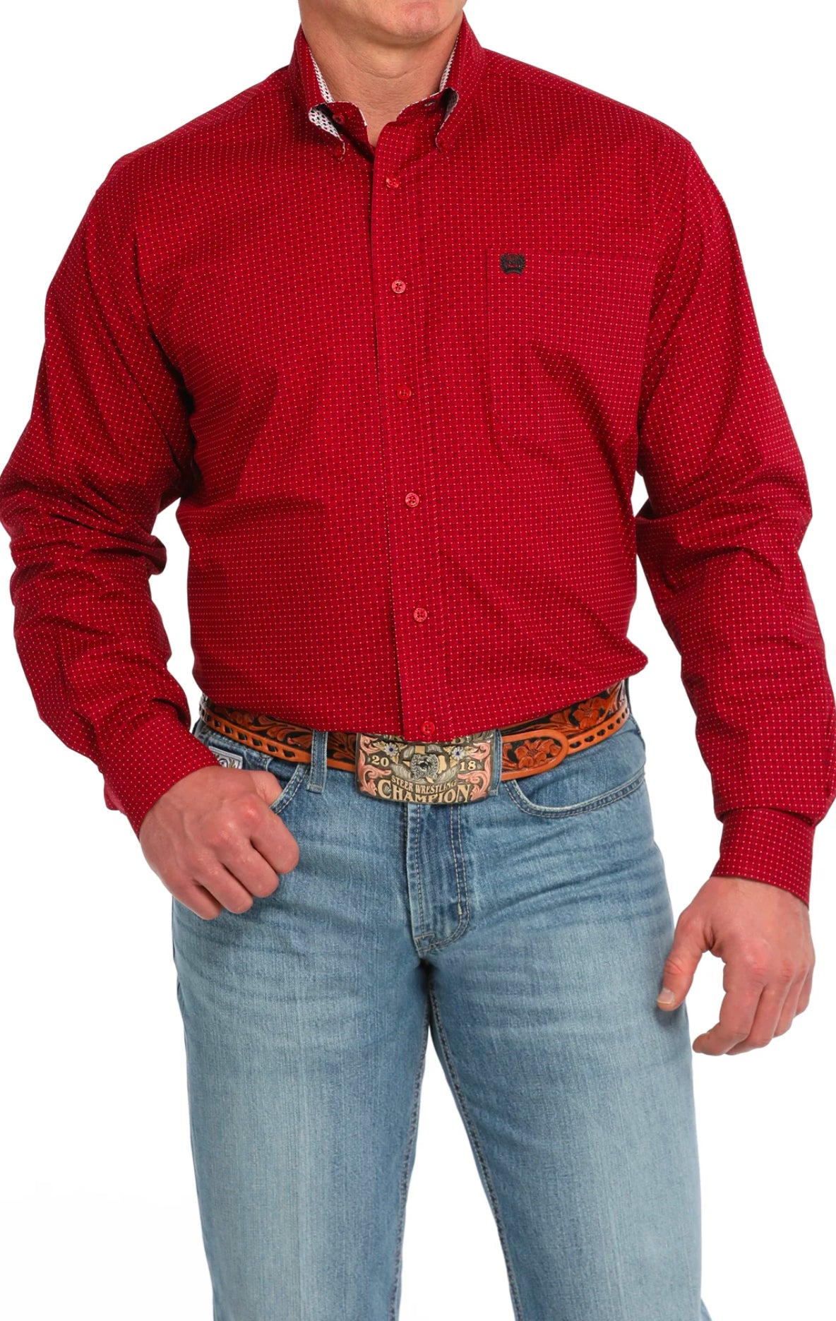 Men’s Classic Cut Stretch Cotton Longsleeved Shirt-Dark Red