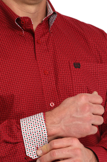 Men’s Classic Cut Stretch Cotton Longsleeved Shirt-Dark Red