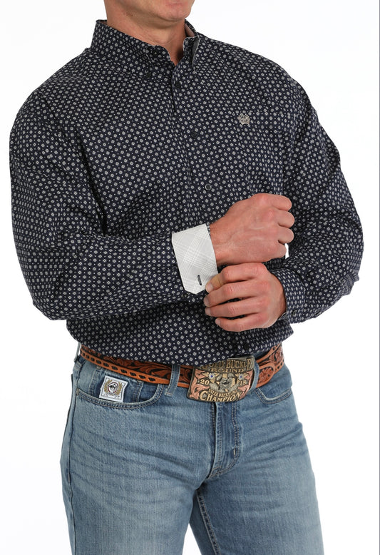 Cinch Men’s Stretch Cotton Longsleeved Shirt-Navy Print