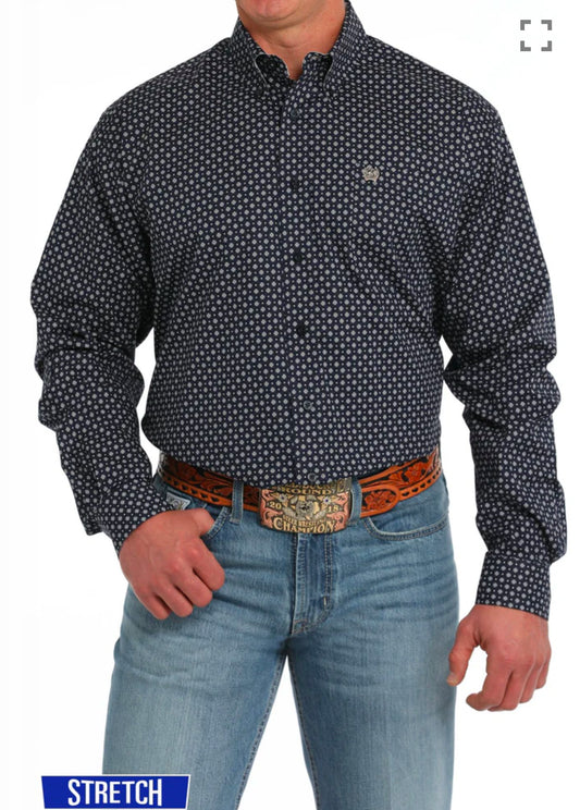 Cinch Stretch Cotton Longsleeved Shirt-Navy