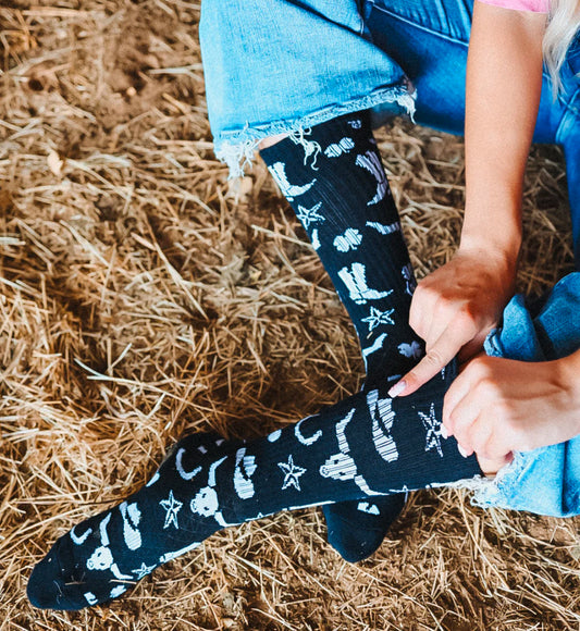 Lucky Chuck Socks-Get Western in Black/White