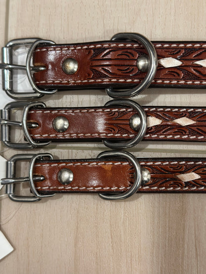 Dog Collar-Large Buckstiched Leather  #DC-141-L